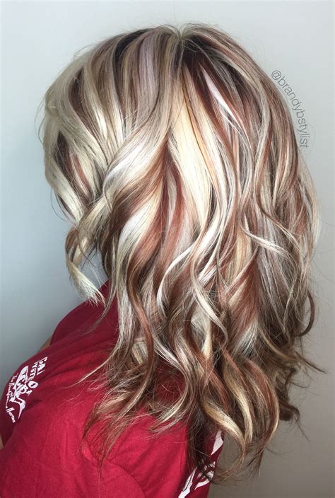 hair red blonde highlights|blonde with red highlights pictures.